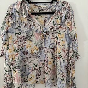 Maje Multicolor Floral Blouse with Ruffle Details
